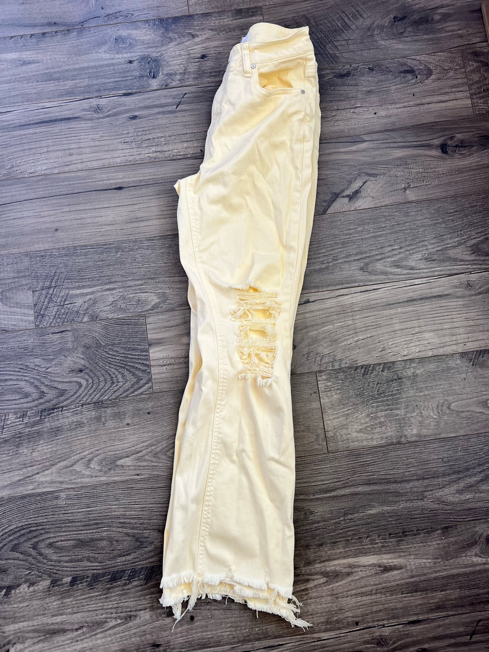 Risen light  Yellow Distressed Wide-Leg Jeans for Women